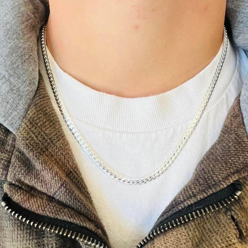 Y2K Vintage Silver Flat Chain Necklace Unisex 20" Streetwear Jewelry New